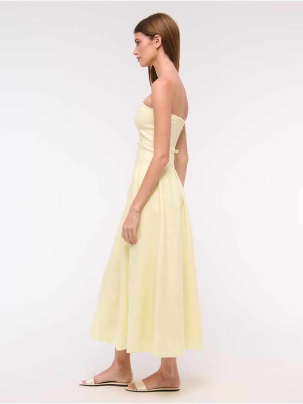 Abercrombie & Fitch Strapless Midi Dress in Light Yellow - Picture 2 of 4